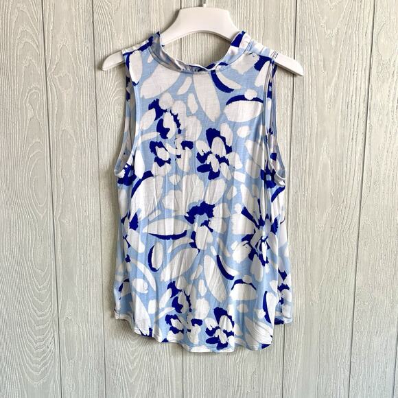 LOFT Blue Sleeveless Ruffle Top Medium - Picture 4 of 4